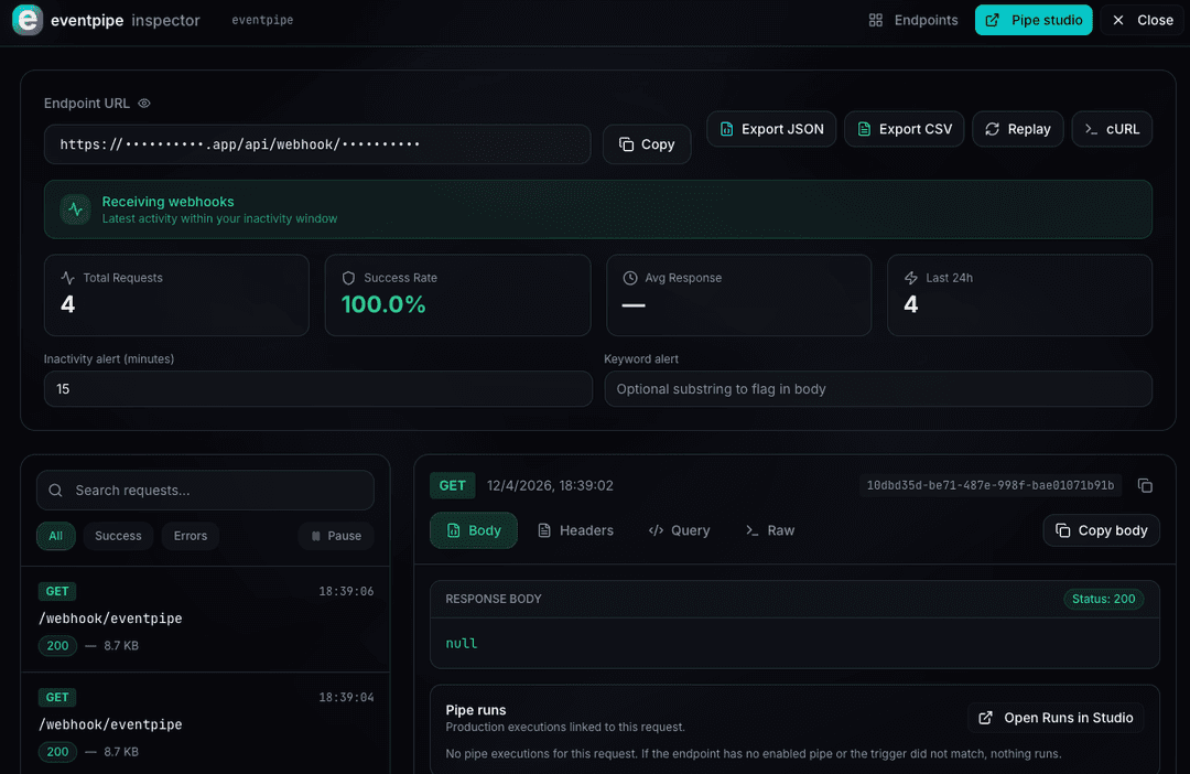 eventpipe — The webhook debugger with built-in AI